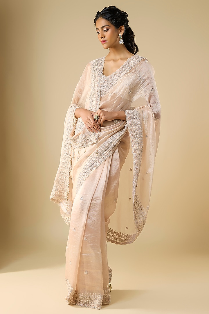 Golden Tissue Hand & Machine Embroidered Reception Saree by Kalighata at Pernia's Pop Up Shop