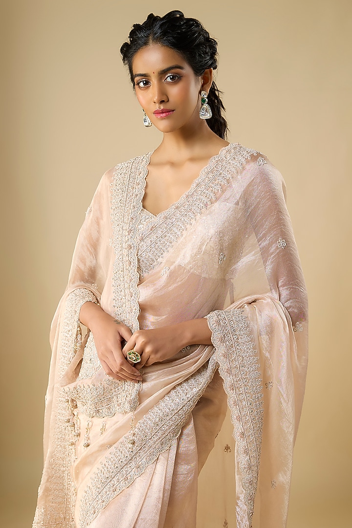 Golden Tissue Hand & Machine Embroidered Reception Saree by Kalighata at Pernia's Pop Up Shop
