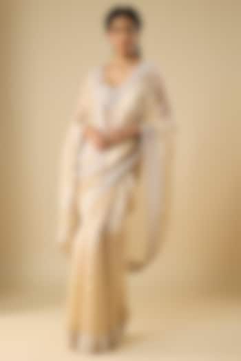 Golden Tissue Hand & Machine Embroidered Reception Saree Set by Kalighata at Pernia's Pop Up Shop