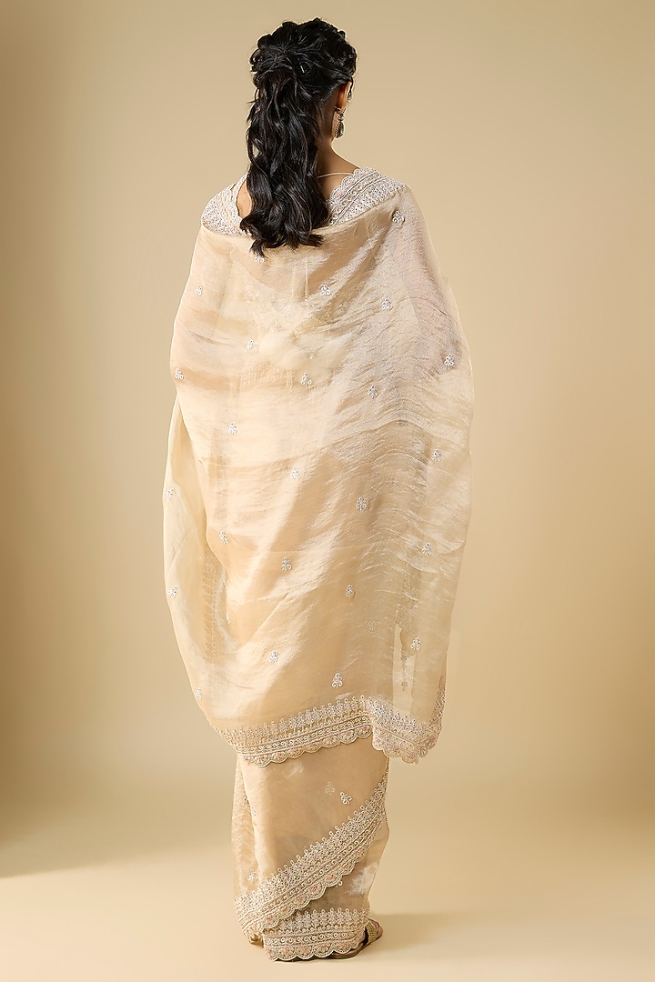 Golden Tissue Hand & Machine Embroidered Reception Saree Set by Kalighata at Pernia's Pop Up Shop