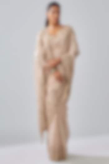 Gold Tissue Hand & Machine Embroidered Reception Saree Set by Kalighata at Pernia's Pop Up Shop