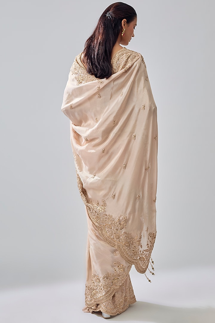 Gold Tissue Hand & Machine Embroidered Reception Saree Set by Kalighata at Pernia's Pop Up Shop