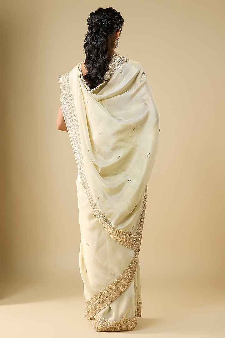 Mint Tissue Hand & Machine Embroidered Reception Saree by Kalighata at Pernia's Pop Up Shop