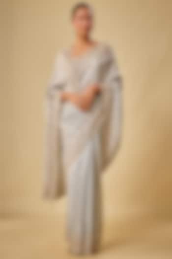 Silver Tissue Organza Sequin Embellished Reception Saree Set by Kalighata at Pernia's Pop Up Shop
