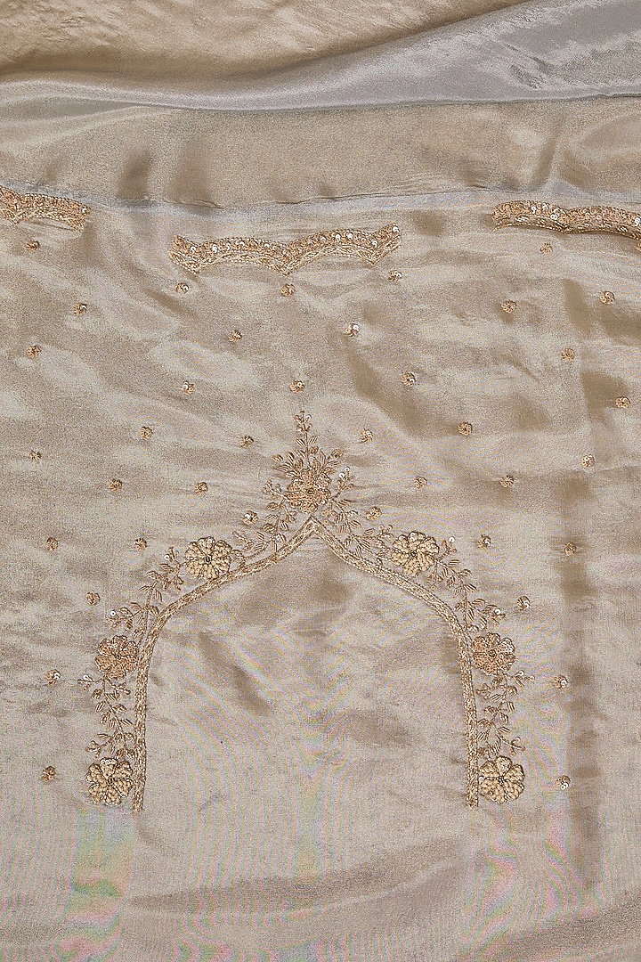 Silver Tissue Organza Sequin Embellished Reception Saree Set by Kalighata at Pernia's Pop Up Shop