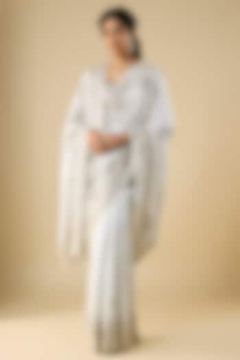 White Tissue Hand & Machine Embroidered Reception Saree by Kalighata at Pernia's Pop Up Shop