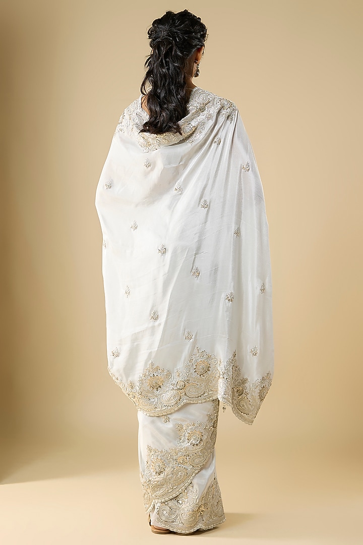 White Tissue Hand & Machine Embroidered Reception Saree by Kalighata at Pernia's Pop Up Shop