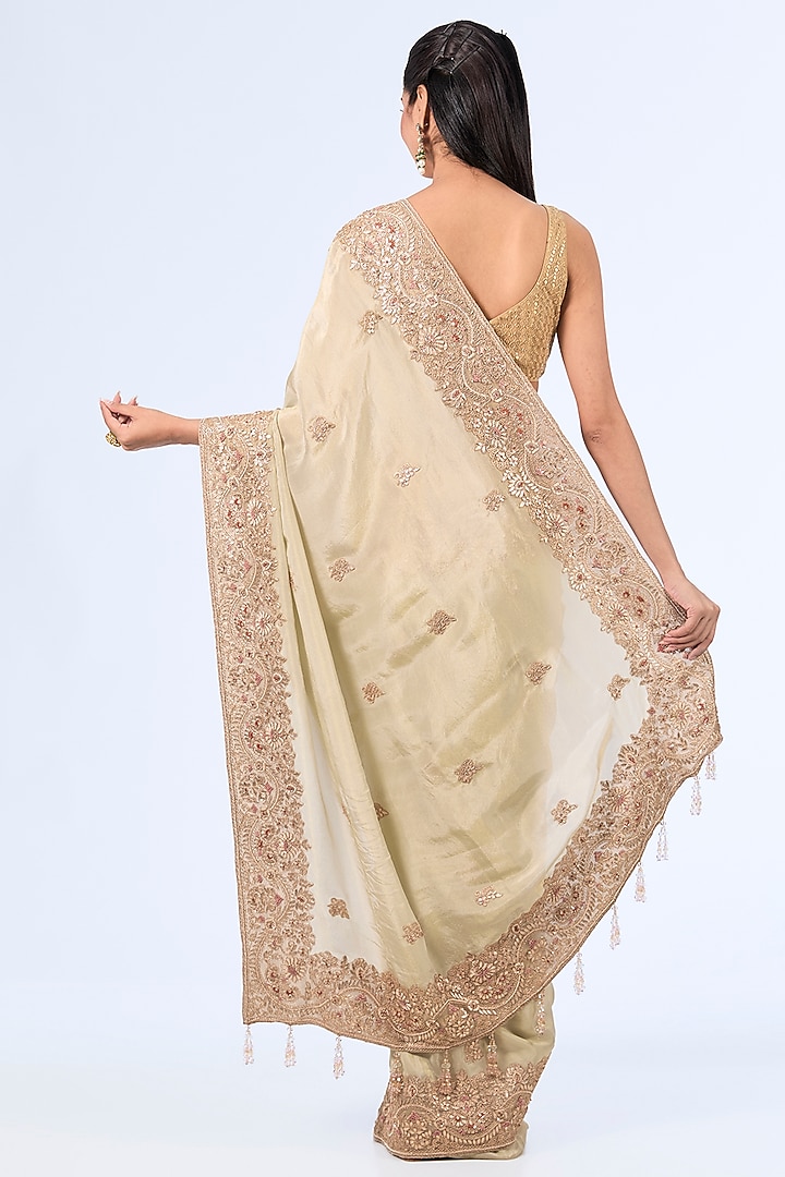 Mint Organza Hand & Machine Embroidered Reception Saree Set by Kalighata at Pernia's Pop Up Shop