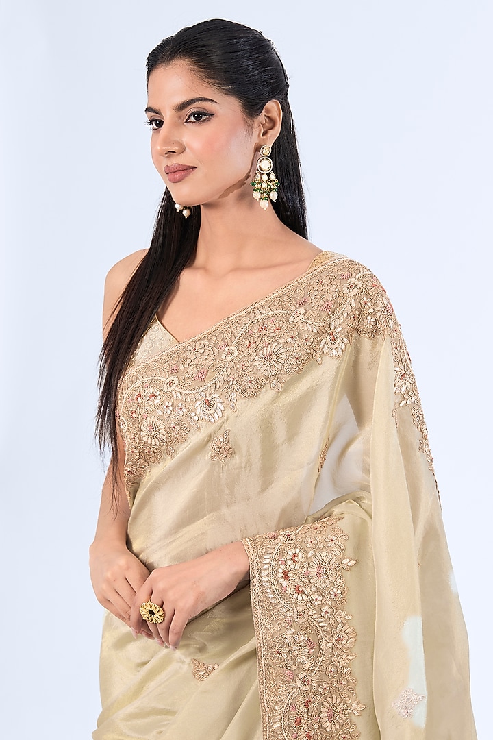 Mint Organza Hand & Machine Embroidered Reception Saree Set by Kalighata at Pernia's Pop Up Shop