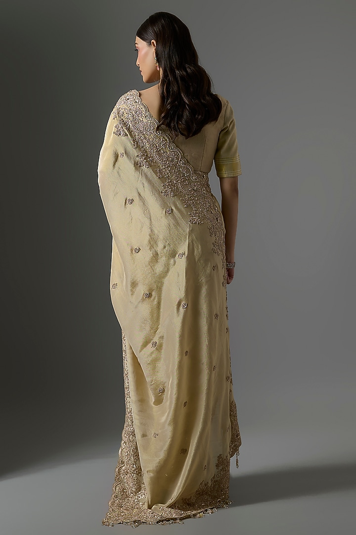 Golden Tissue Hand & Machine Embroidered Reception Saree by Kalighata at Pernia's Pop Up Shop