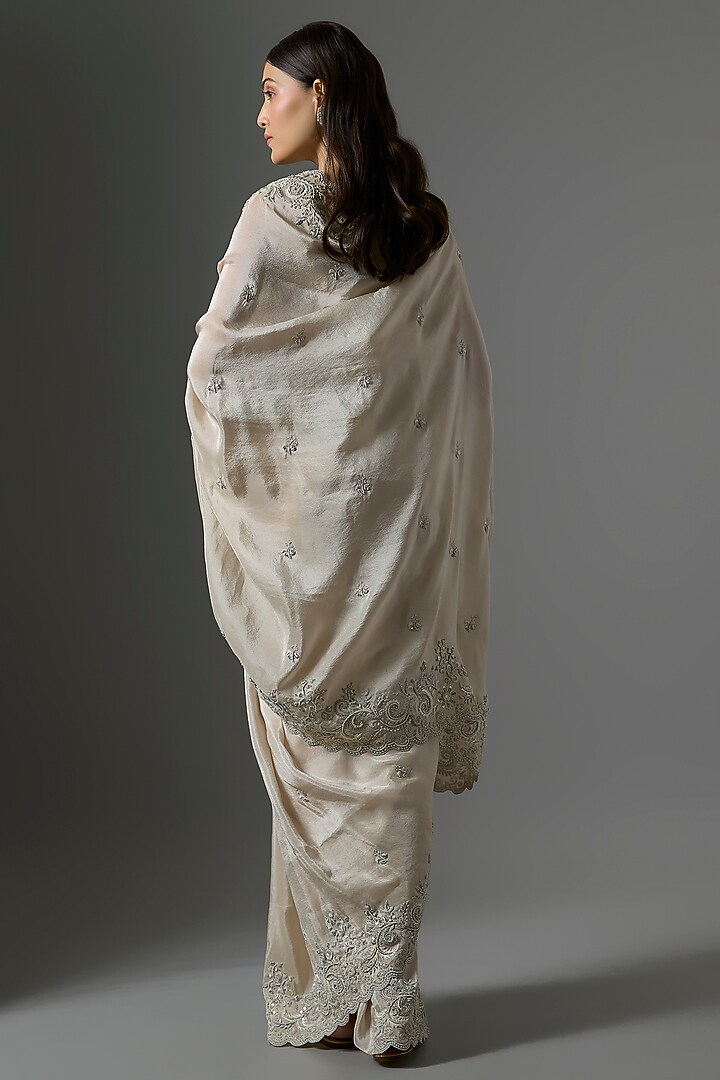 Grey Tissue Hand & Machine Embroidered Reception Saree by Kalighata at Pernia's Pop Up Shop