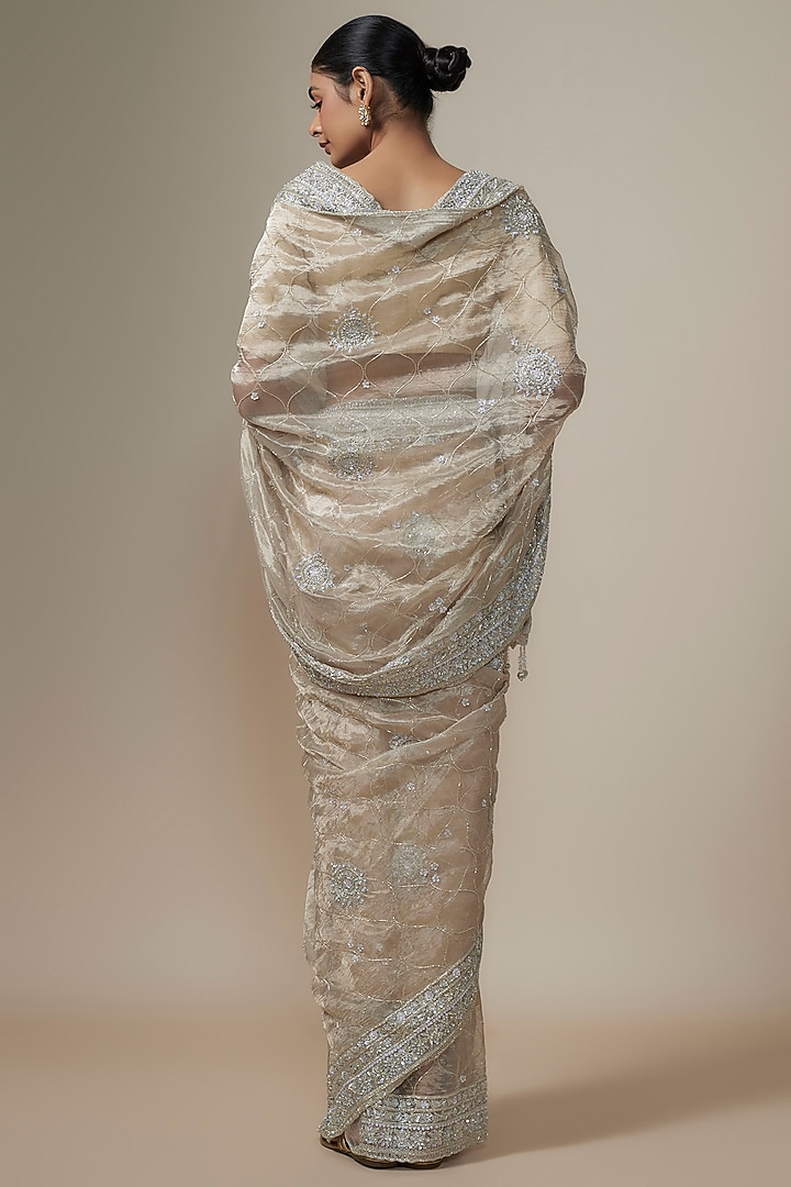 Cadmium Silver Organza Sequins Embroidered Reception Saree Set by Kalighata at Pernia's Pop Up Shop