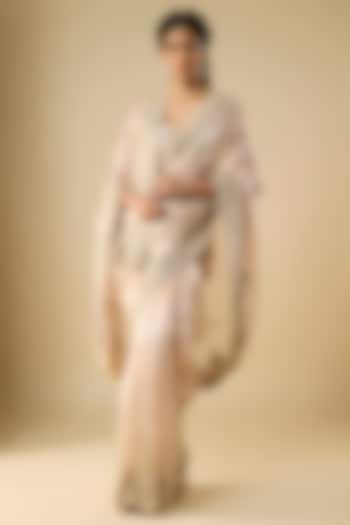 Peach Tissue Hand & Machine Embroidered Bridal Saree by Kalighata at Pernia's Pop Up Shop