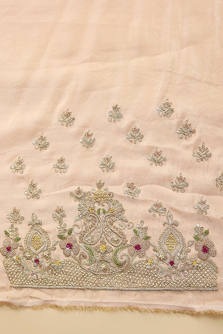 Peach Tissue Hand & Machine Embroidered Bridal Saree by Kalighata at Pernia's Pop Up Shop