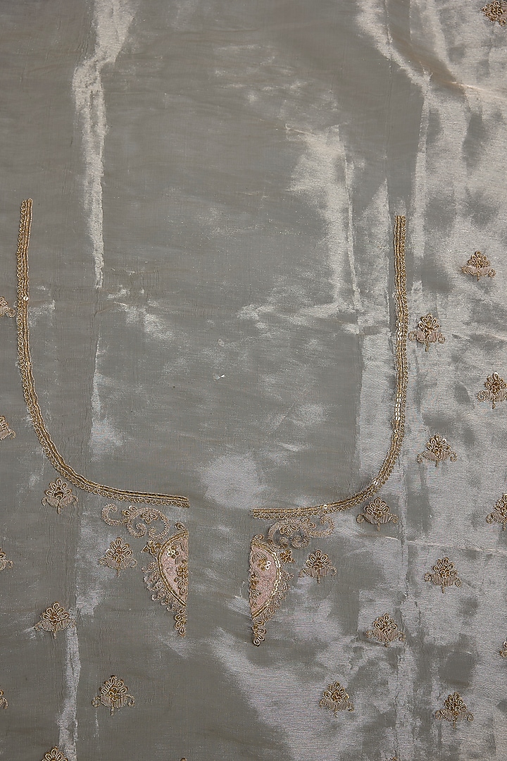 Grey Tissue Hand & Machine Embroidered Bridal Saree Set by Kalighata at Pernia's Pop Up Shop