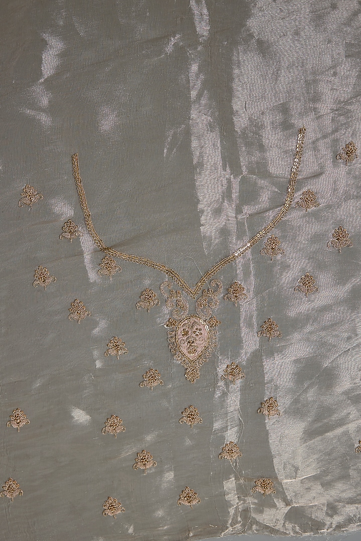 Grey Tissue Hand & Machine Embroidered Bridal Saree Set by Kalighata at Pernia's Pop Up Shop