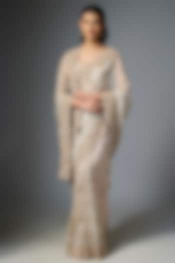 Grey Tissue Embroidered Reception Saree Set by Kalighata at Pernia's Pop Up Shop