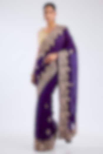 Purple Organza Embroidered Reception Saree Set by Kalighata at Pernia's Pop Up Shop