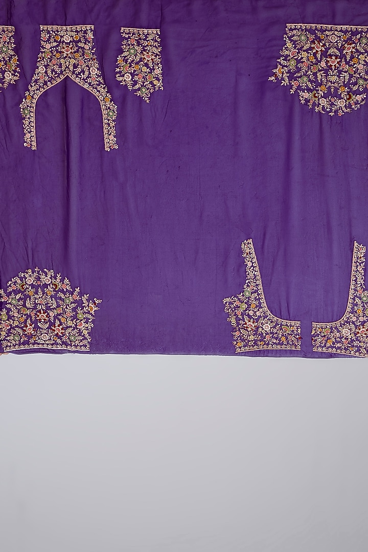 Purple Organza Embroidered Bridal Saree Set by Kalighata at Pernia's Pop Up Shop