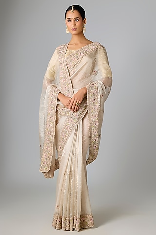 Silver Banarasi Saree Set by Kalighata