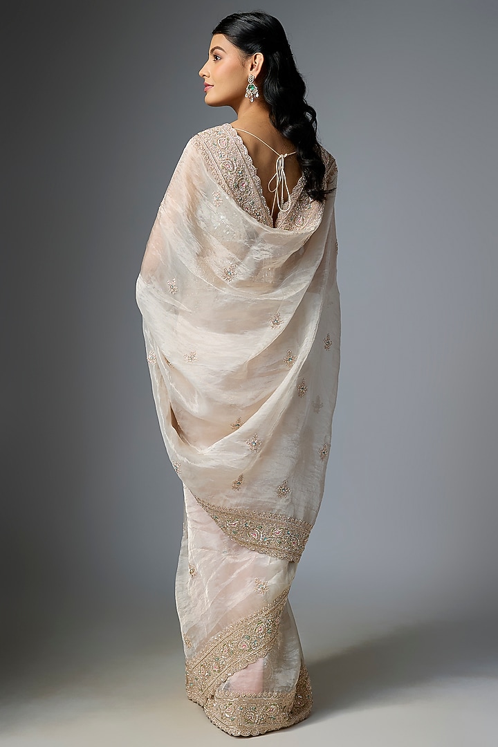 Grey Tissue Embroidered Bridal Saree Set by Kalighata at Pernia's Pop Up Shop