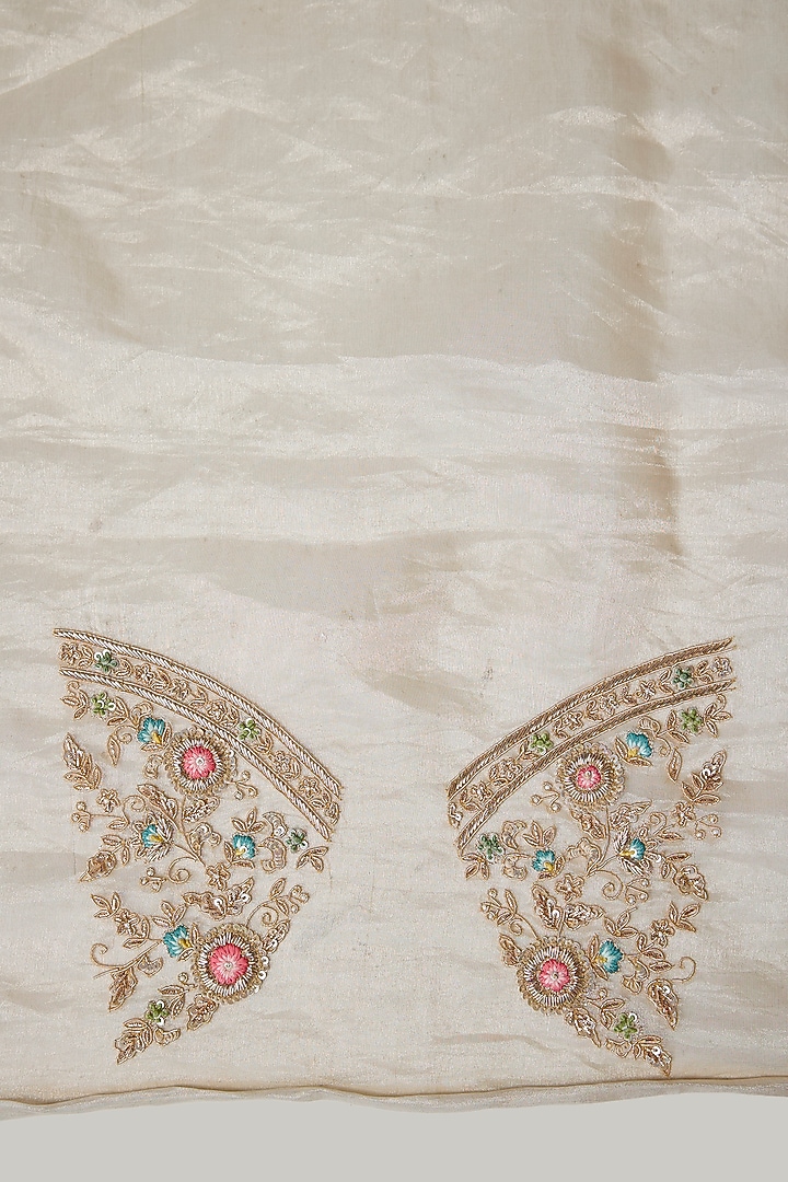 Grey Tissue Embroidered Bridal Saree Set by Kalighata at Pernia's Pop Up Shop