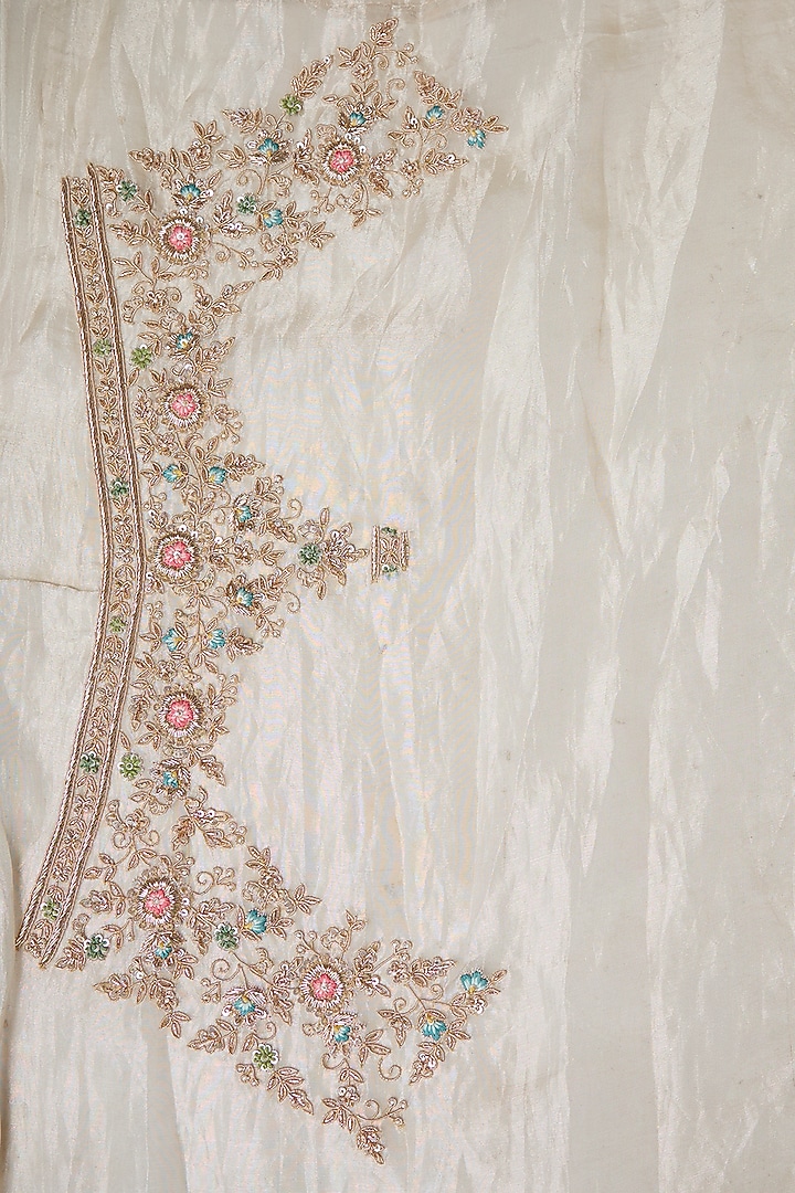 Grey Tissue Embroidered Bridal Saree Set by Kalighata at Pernia's Pop Up Shop