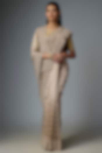 Grey Tissue Embroidered Reception Saree Set by Kalighata at Pernia's Pop Up Shop