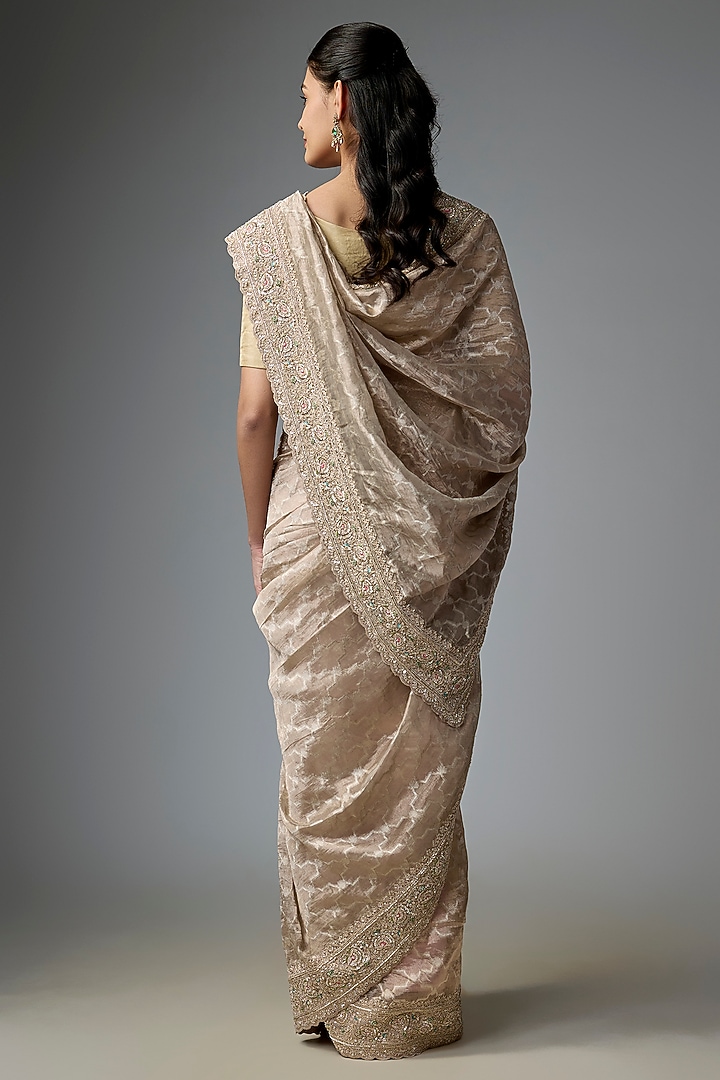 Grey Tissue Embroidered Bridal Saree Set by Kalighata at Pernia's Pop Up Shop