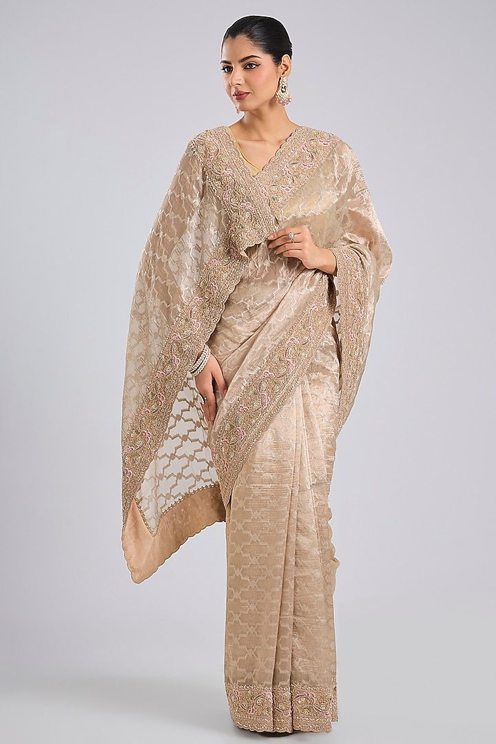 Gold Tissue Reception Saree Set by Kalighata at Pernia's Pop Up Shop