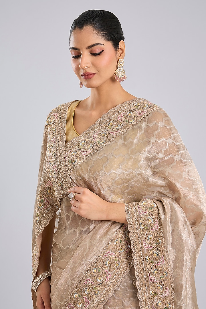 Gold Tissue Reception Saree Set by Kalighata at Pernia's Pop Up Shop