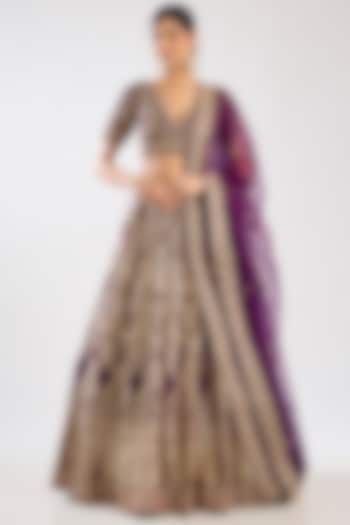 Purple Banarasi Silk Zardosi Embroidered Bridal Lehenga Set by Kalighata at Pernia's Pop Up Shop