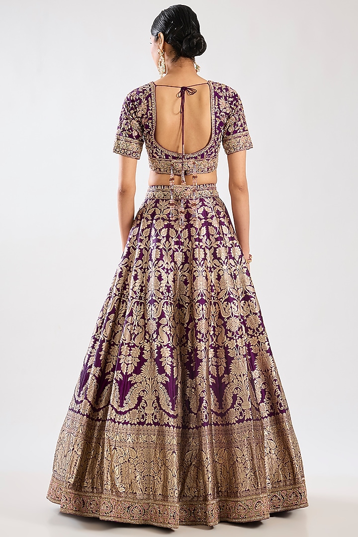 Purple Banarasi Silk Zardosi Embroidered Bridal Lehenga Set by Kalighata at Pernia's Pop Up Shop