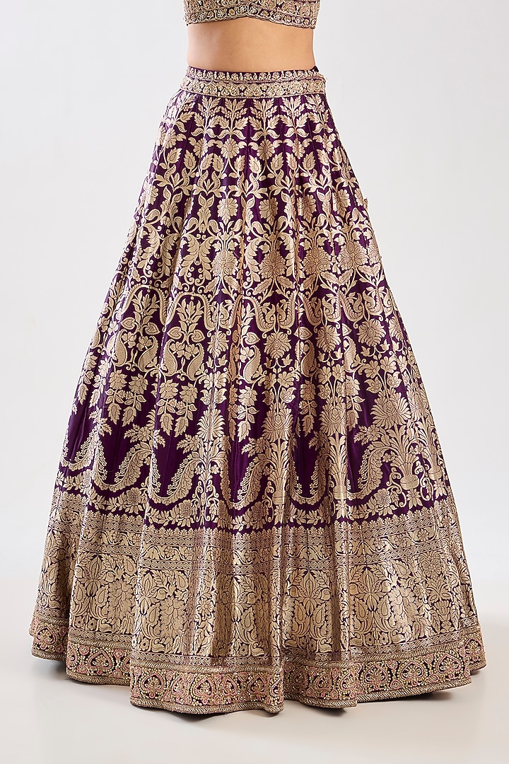 Purple Banarasi Silk Zardosi Embroidered Bridal Lehenga Set by Kalighata at Pernia's Pop Up Shop