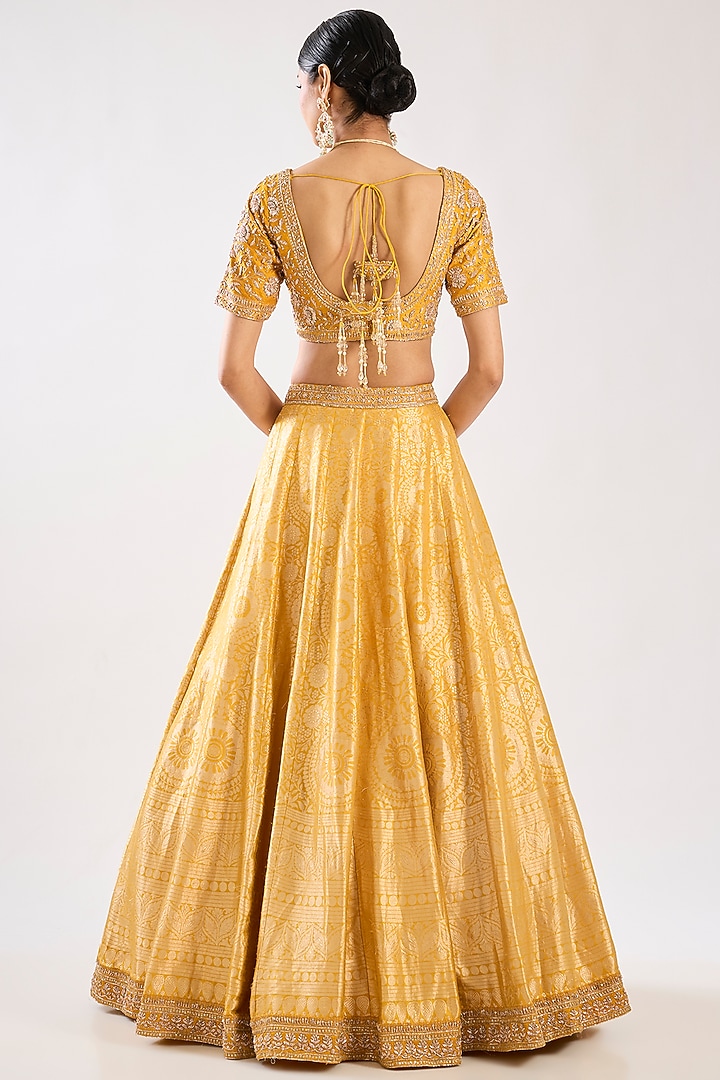 Yellow Banarasi Silk Zardosi Embroidered Bridal Lehenga Set by Kalighata at Pernia's Pop Up Shop