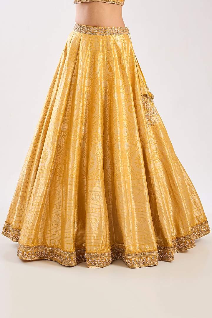 Yellow Banarasi Silk Zardosi Embroidered Bridal Lehenga Set by Kalighata at Pernia's Pop Up Shop