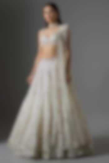 White Net Embroidered Bridal Lehenga Set by Kalighata at Pernia's Pop Up Shop