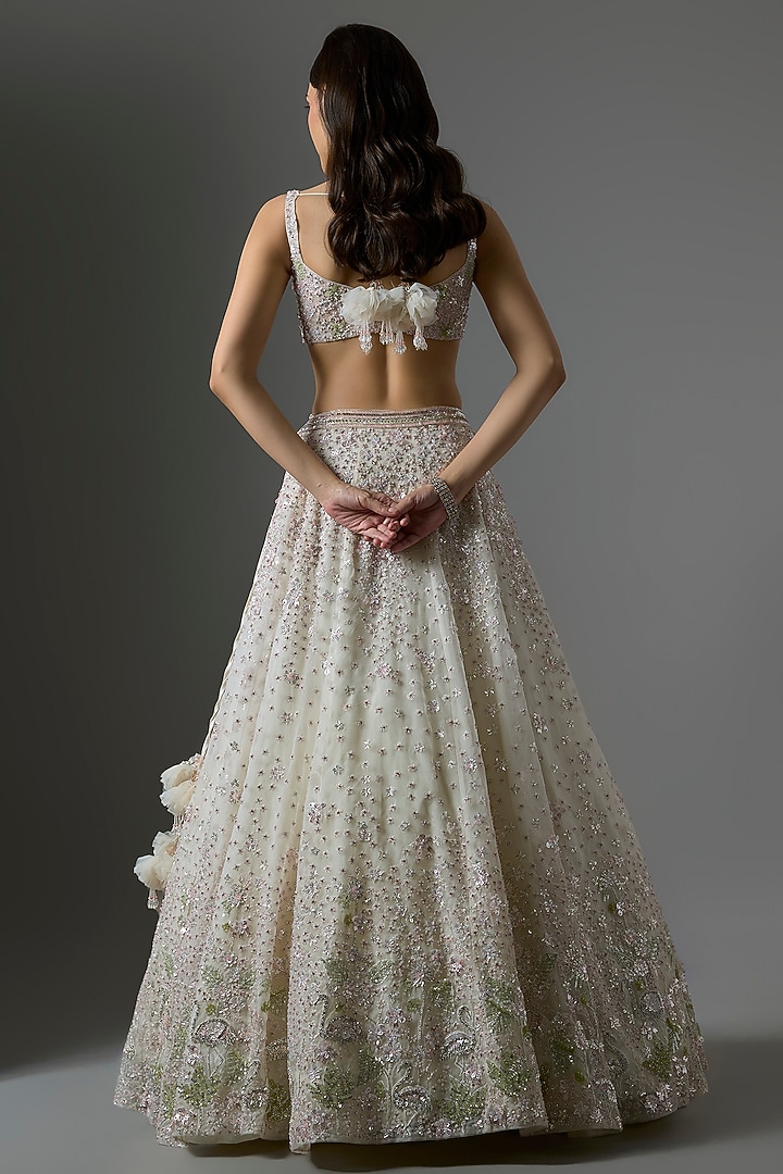 White Net Embroidered Bridal Lehenga Set by Kalighata at Pernia's Pop Up Shop