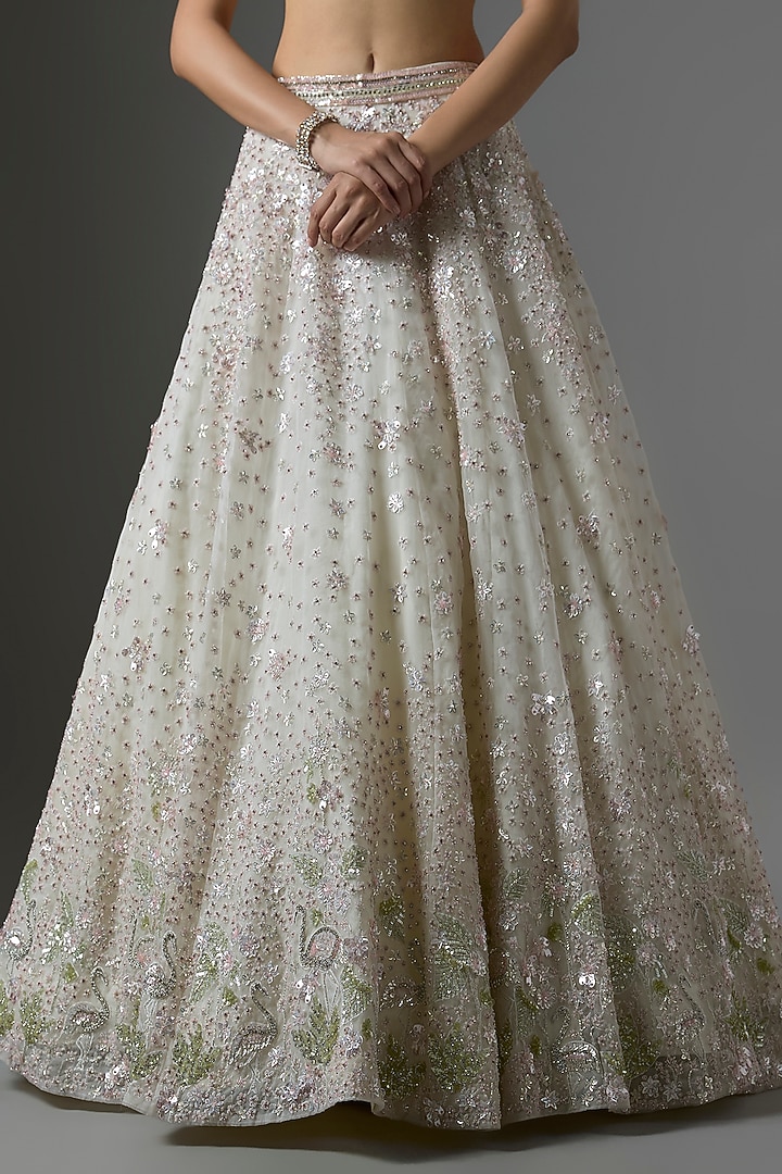 White Net Embroidered Bridal Lehenga Set by Kalighata at Pernia's Pop Up Shop