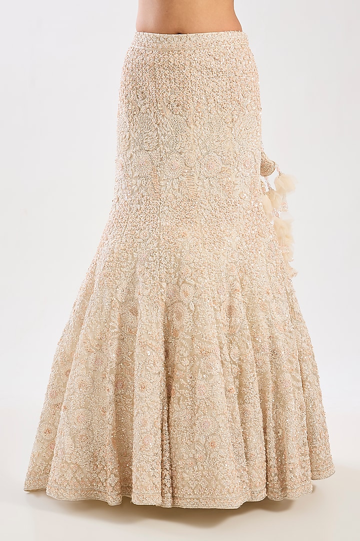 Pink Net Embroidered Bridal Lehenga Set by Kalighata at Pernia's Pop Up Shop