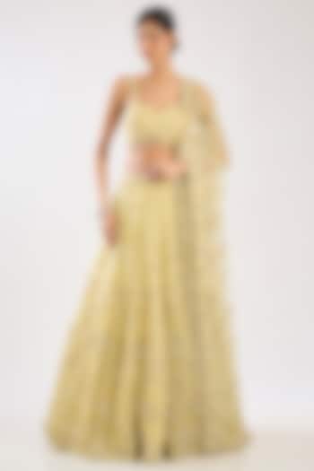 Yellow Net Embroidered Bridal Lehenga Set by Kalighata at Pernia's Pop Up Shop