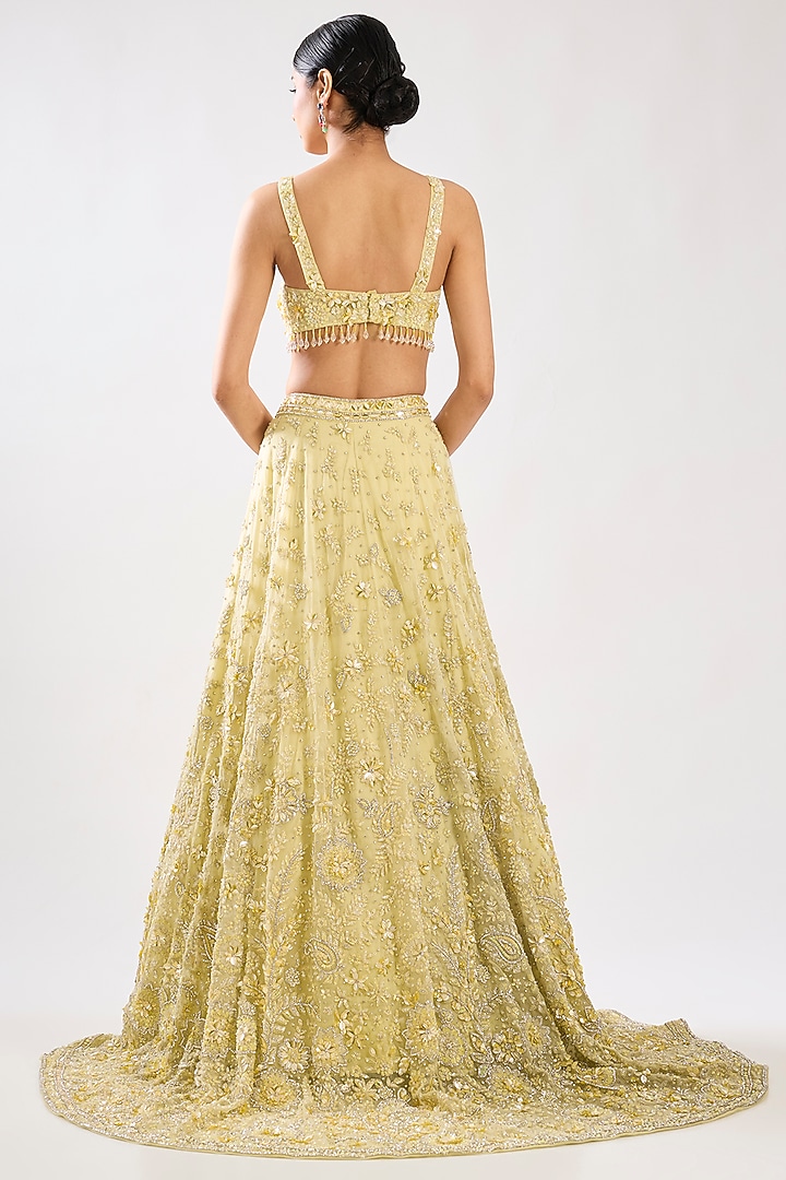 Yellow Net Embroidered Bridal Lehenga Set by Kalighata at Pernia's Pop Up Shop