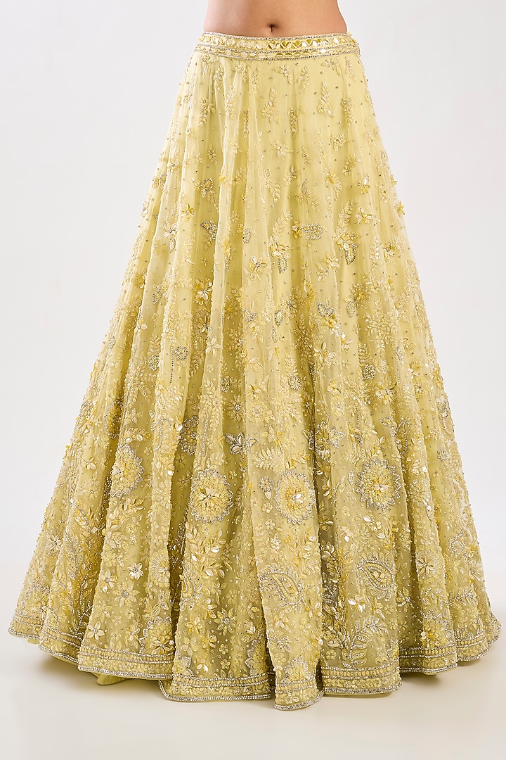 Yellow Net Embroidered Bridal Lehenga Set by Kalighata at Pernia's Pop Up Shop