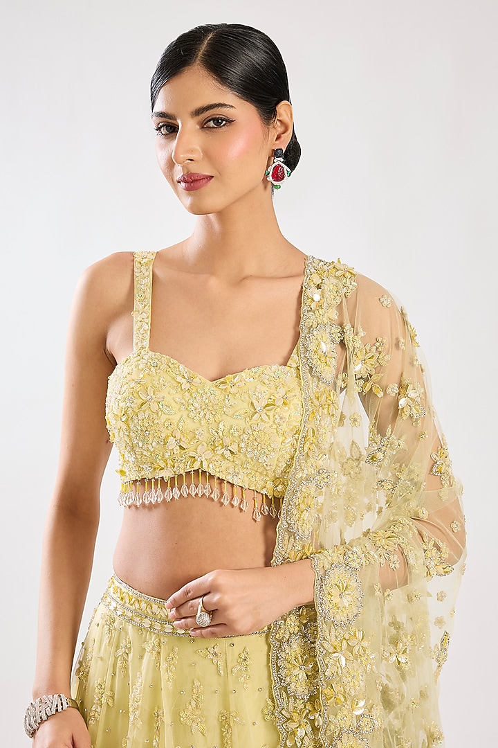 Yellow Net Embroidered Bridal Lehenga Set by Kalighata at Pernia's Pop Up Shop