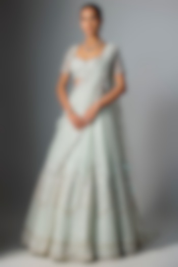 Ice Blue Net Embroidered Bridal Lehenga Set by Kalighata at Pernia's Pop Up Shop