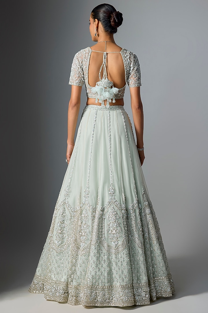 Ice Blue Net Embroidered Bridal Lehenga Set by Kalighata at Pernia's Pop Up Shop