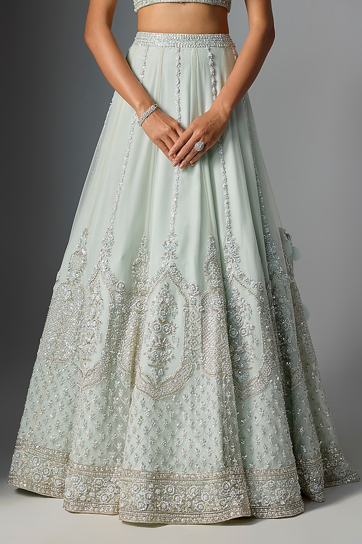 Ice Blue Net Embroidered Bridal Lehenga Set by Kalighata at Pernia's Pop Up Shop