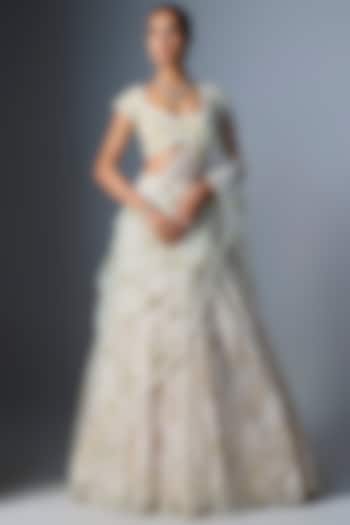 Ivory Organza Embroidered Bridal Lehenga Set by Kalighata at Pernia's Pop Up Shop