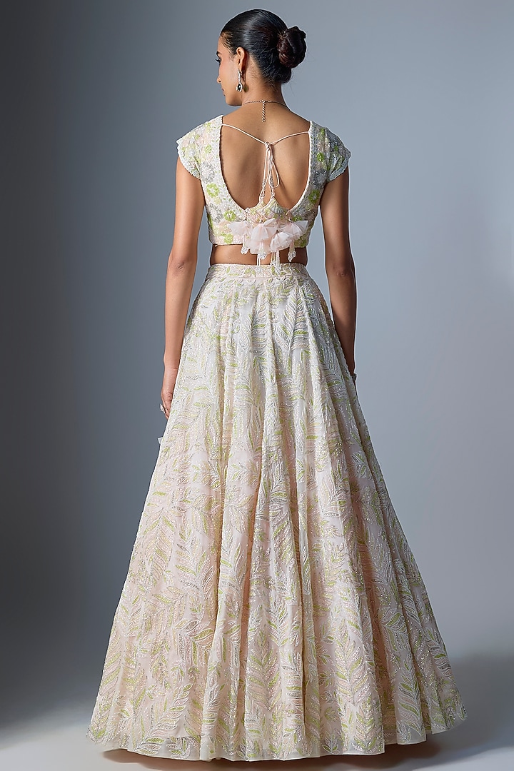 Ivory Organza Embroidered Bridal Lehenga Set by Kalighata at Pernia's Pop Up Shop