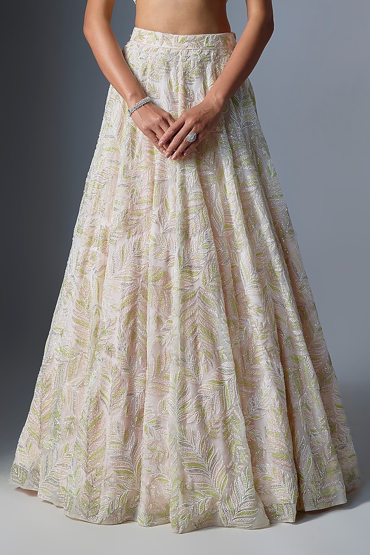 Ivory Organza Embroidered Bridal Lehenga Set by Kalighata at Pernia's Pop Up Shop